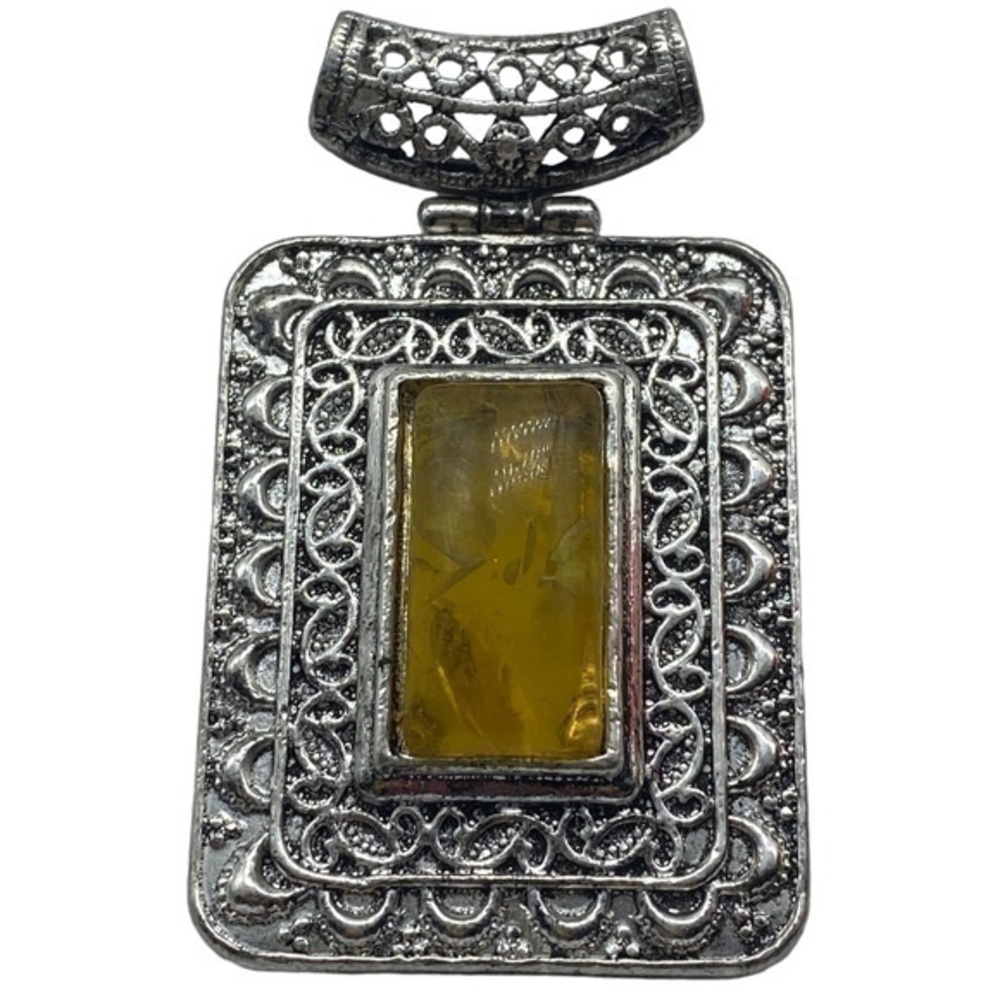 Pressed Amber Gemstone Sterling Silver 925 Pendant 2.5in